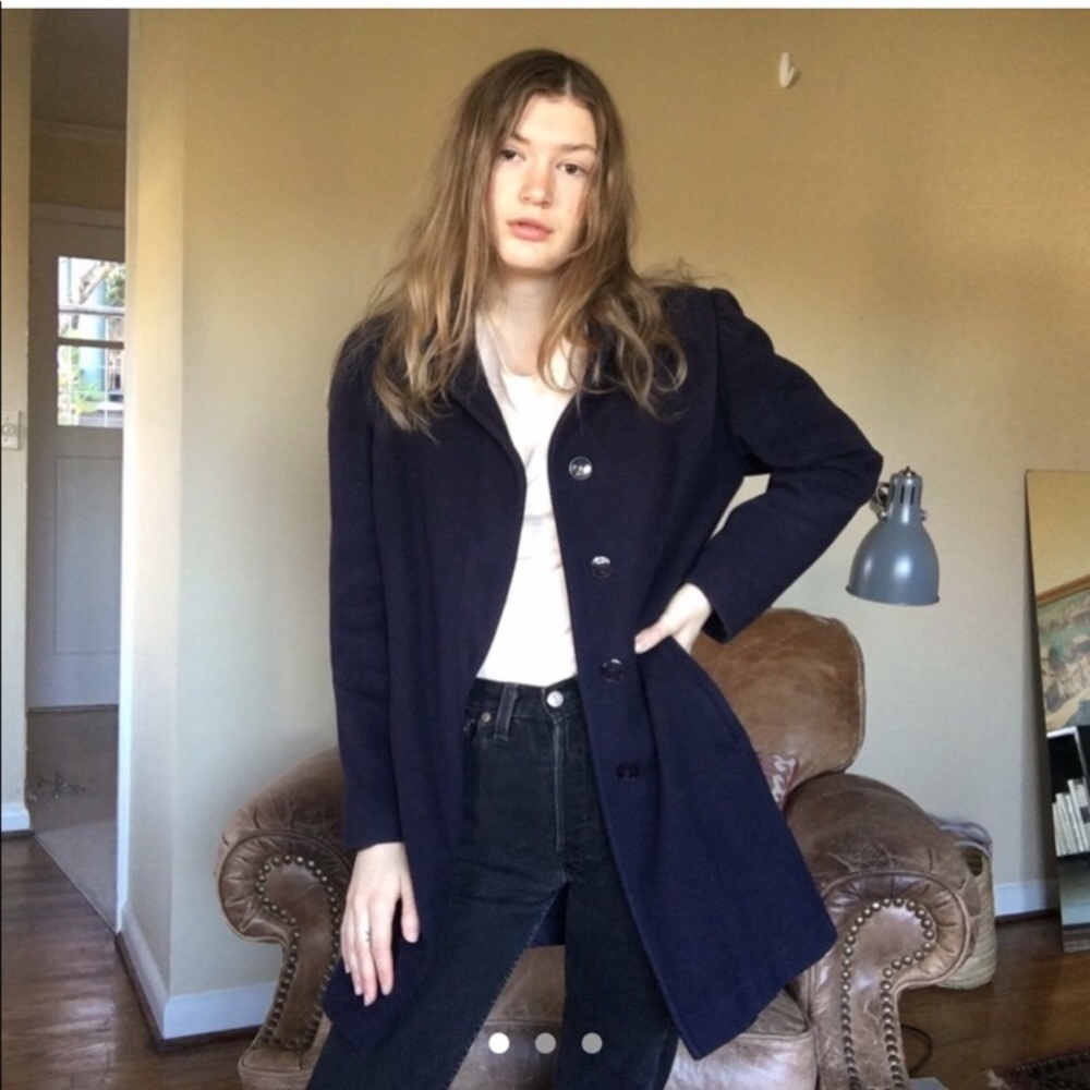 VTG 100% wool pea coat Navy Blue